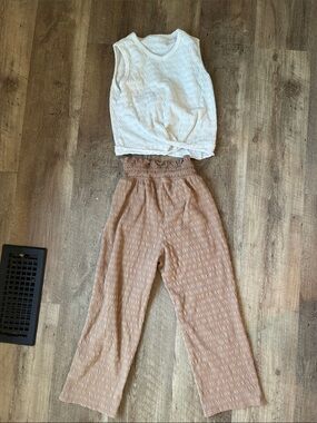 High-Waist Smocked Lounge Pants - Tan
